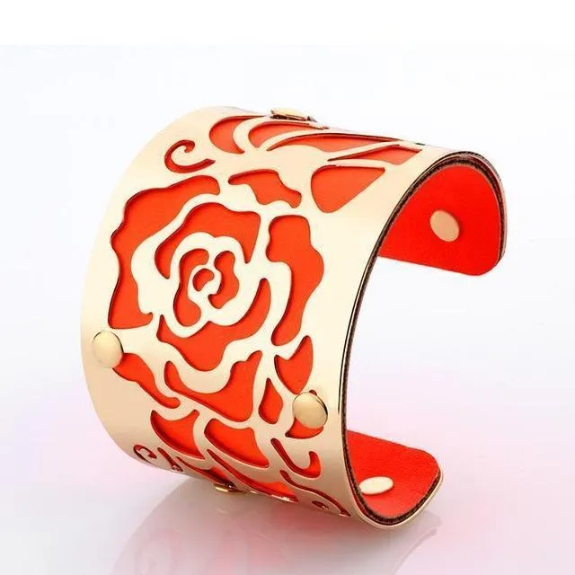 Flower Engraved Cuff Bangles
