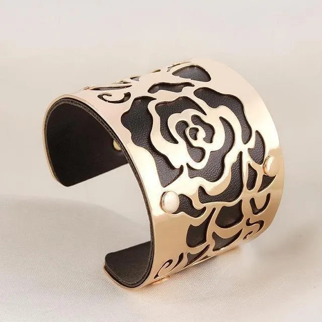 Flower Engraved Cuff Bangles