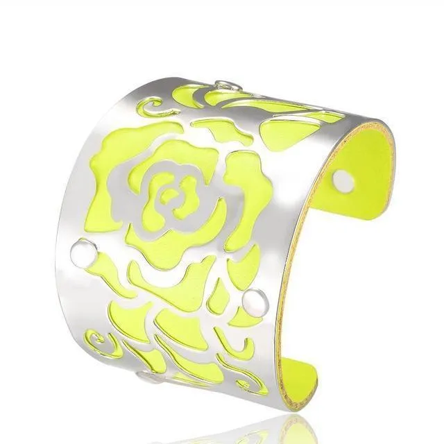 Flower Engraved Cuff Bangles