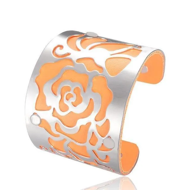 Flower Engraved Cuff Bangles