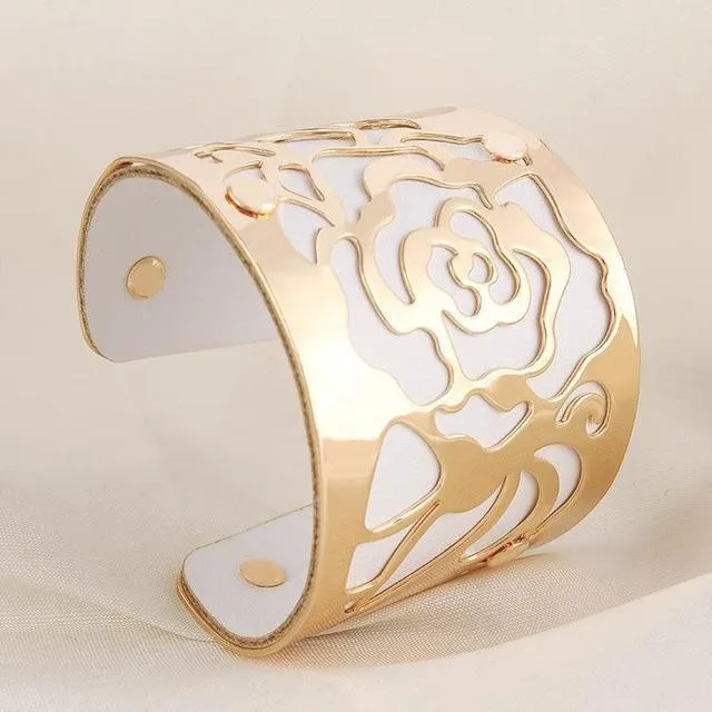 Flower Engraved Cuff Bangles