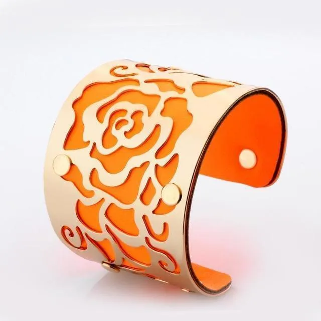 Flower Engraved Cuff Bangles