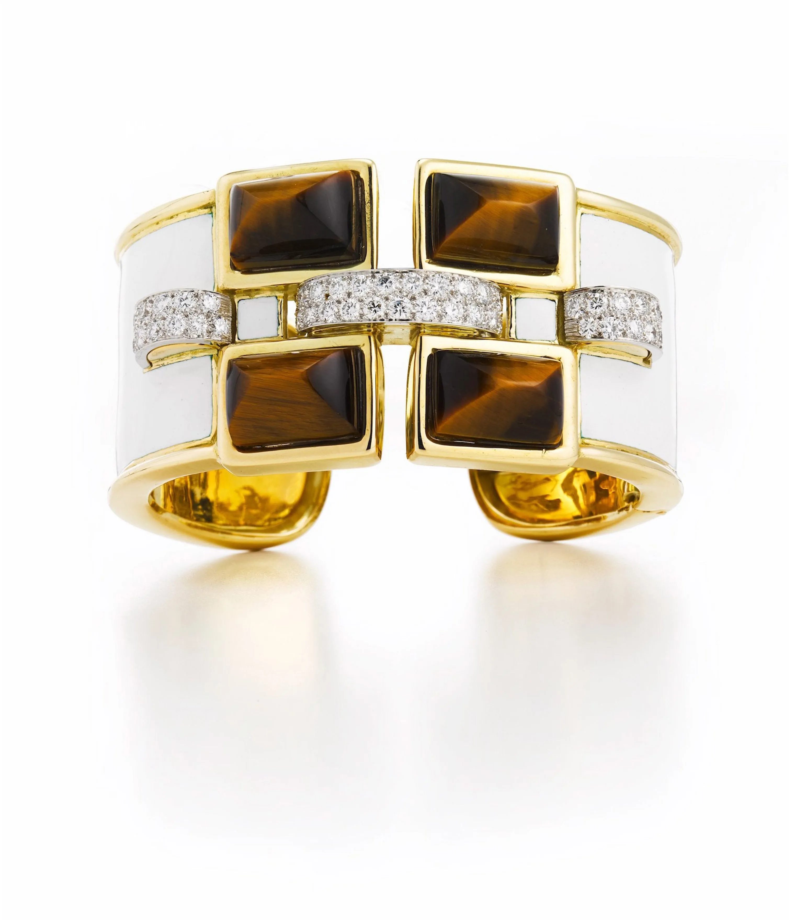 Four Stone Bastille Cuff, Tiger's Eye, White Enamel