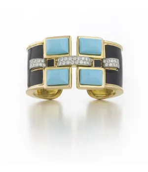 Four Stone Bastille Cuff, Turquoise, Black Enamel