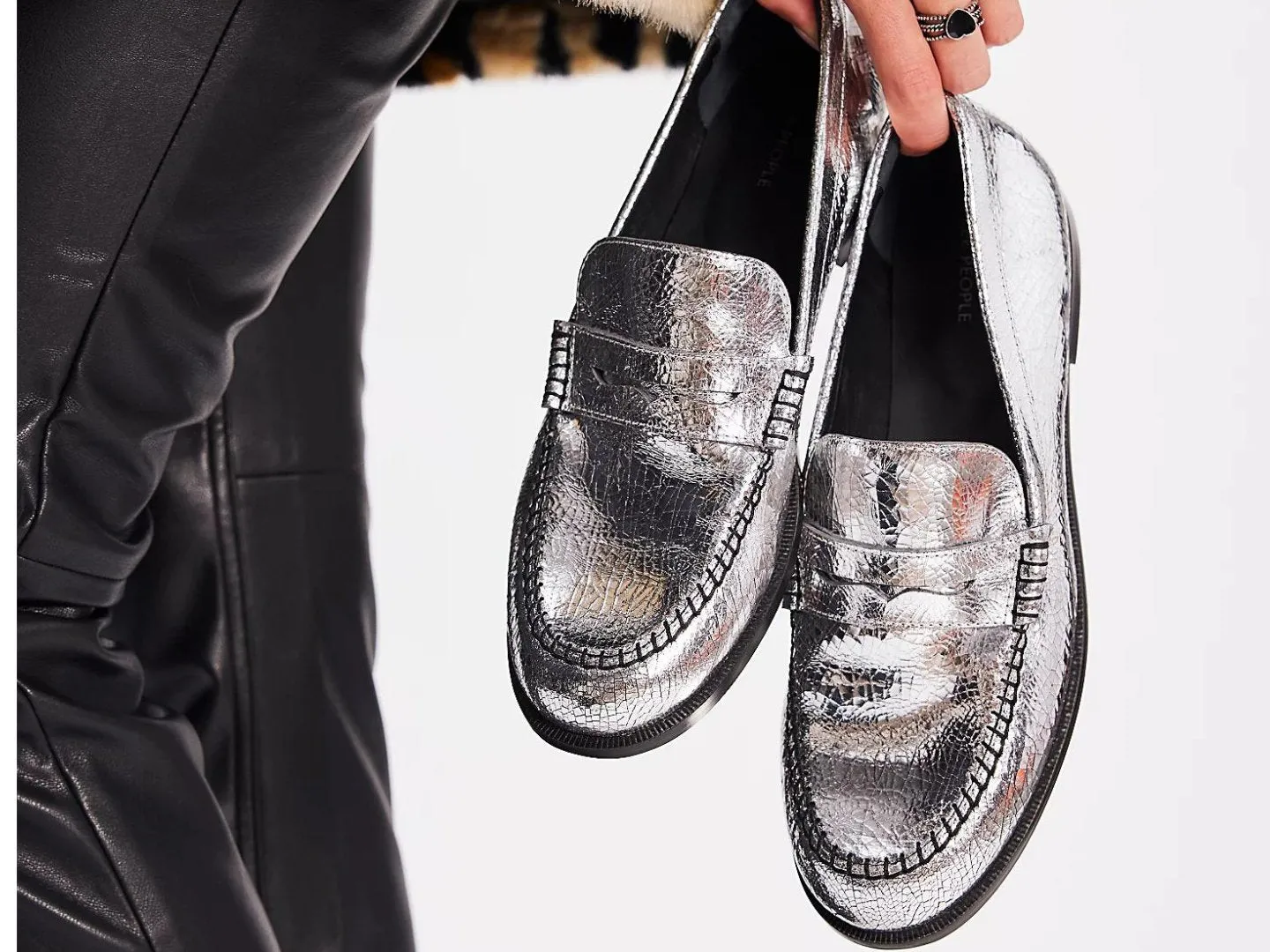 Free People: Blanket Stitch Loafer in Pale Pewter Leather