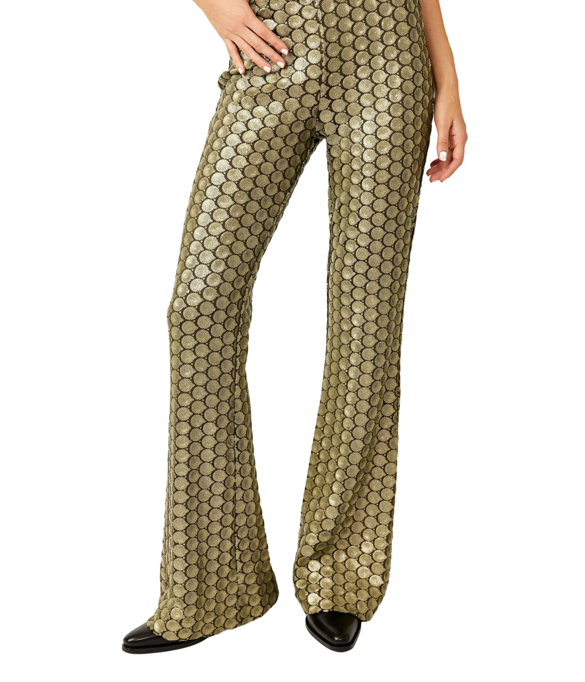Free People Wilder Days Sequin Flare Rocker Olive 4