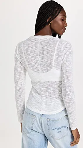 Free People Women's Aura Layering Top, White, XL