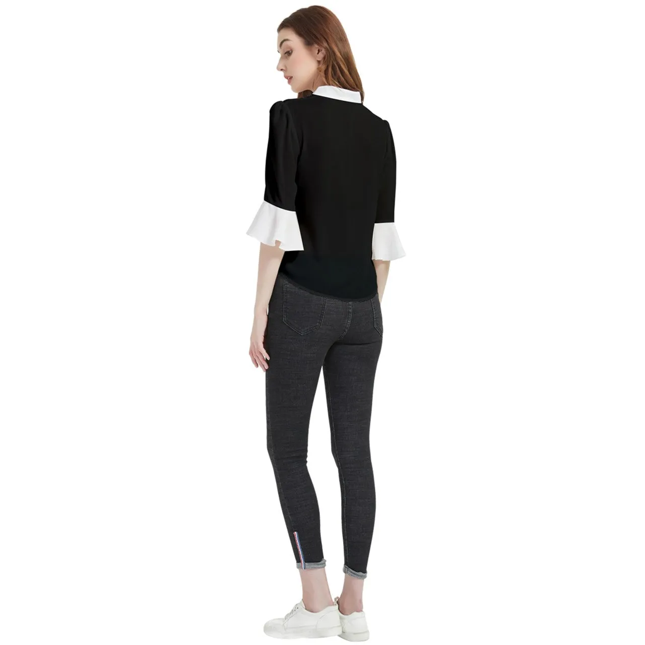 Fresh Paper Collar Loose Horn Sleeve Chiffon Blouse
