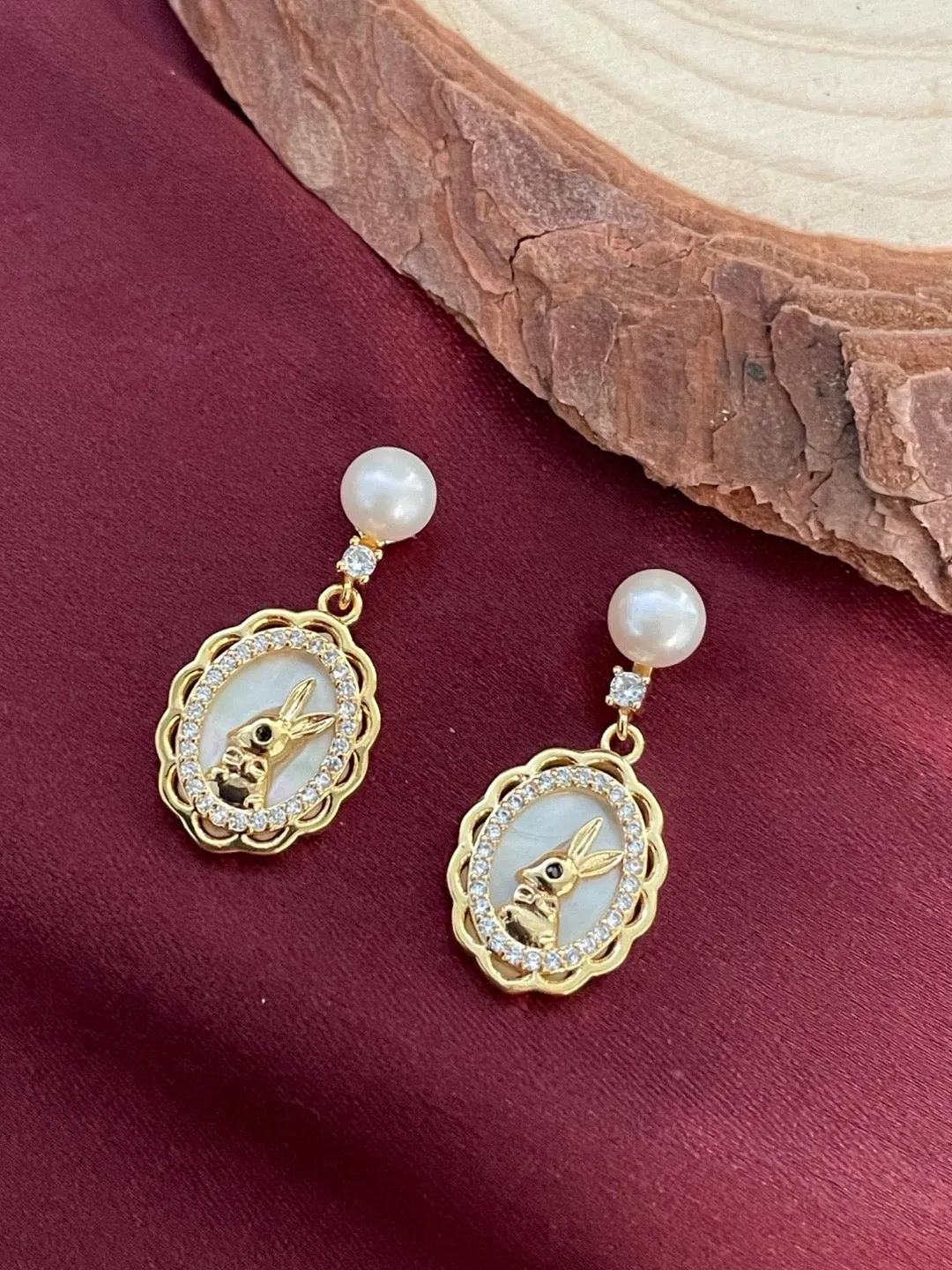 Fresh water pearl Dangler  Earring With AD & Mother of Pearl