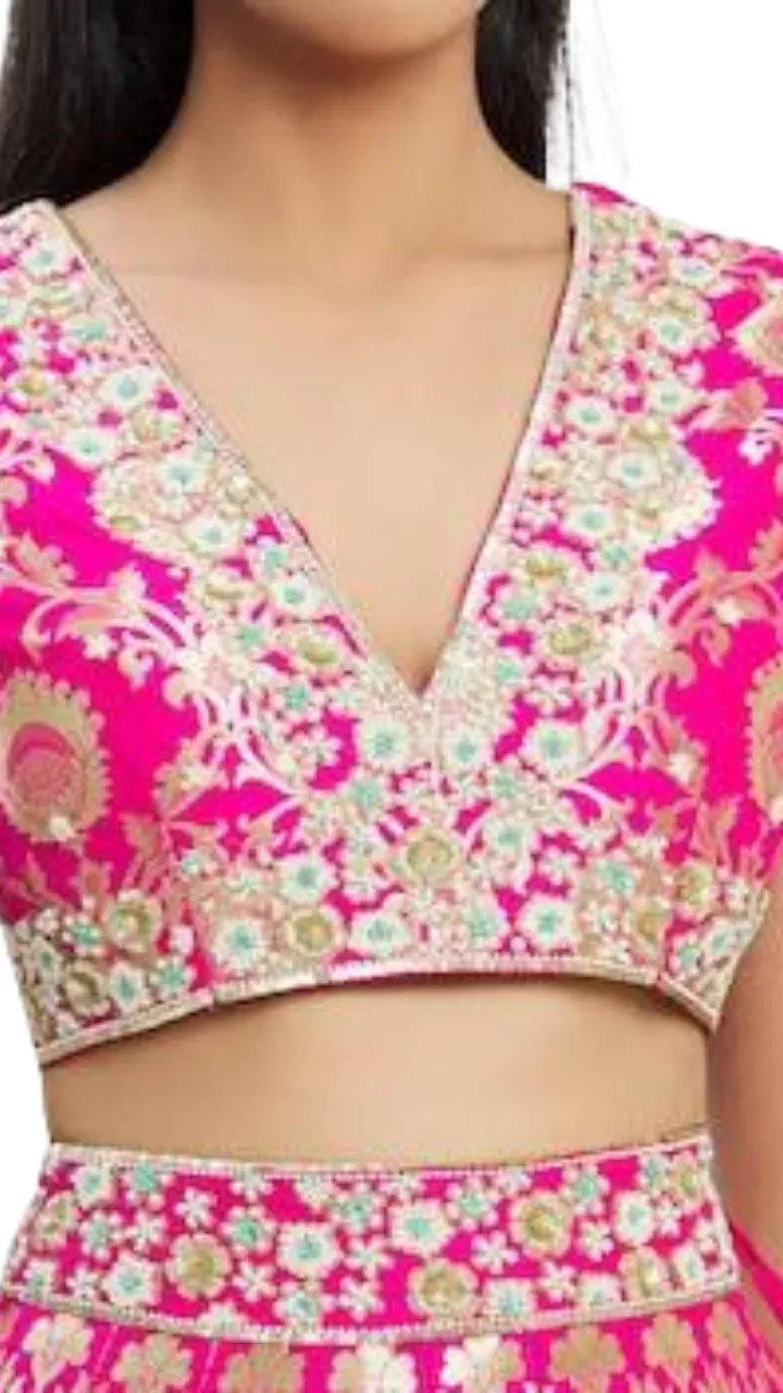 Fuchsia Banarasi Silk Lehenga Set