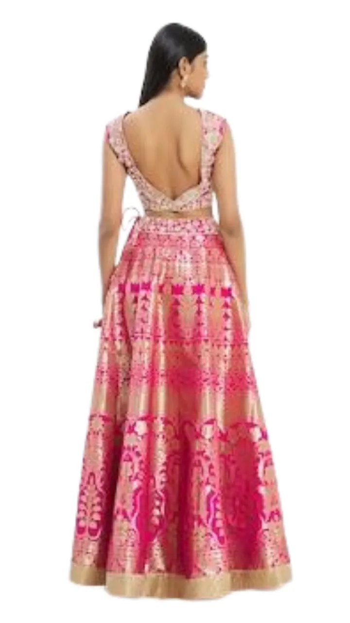 Fuchsia Banarasi Silk Lehenga Set