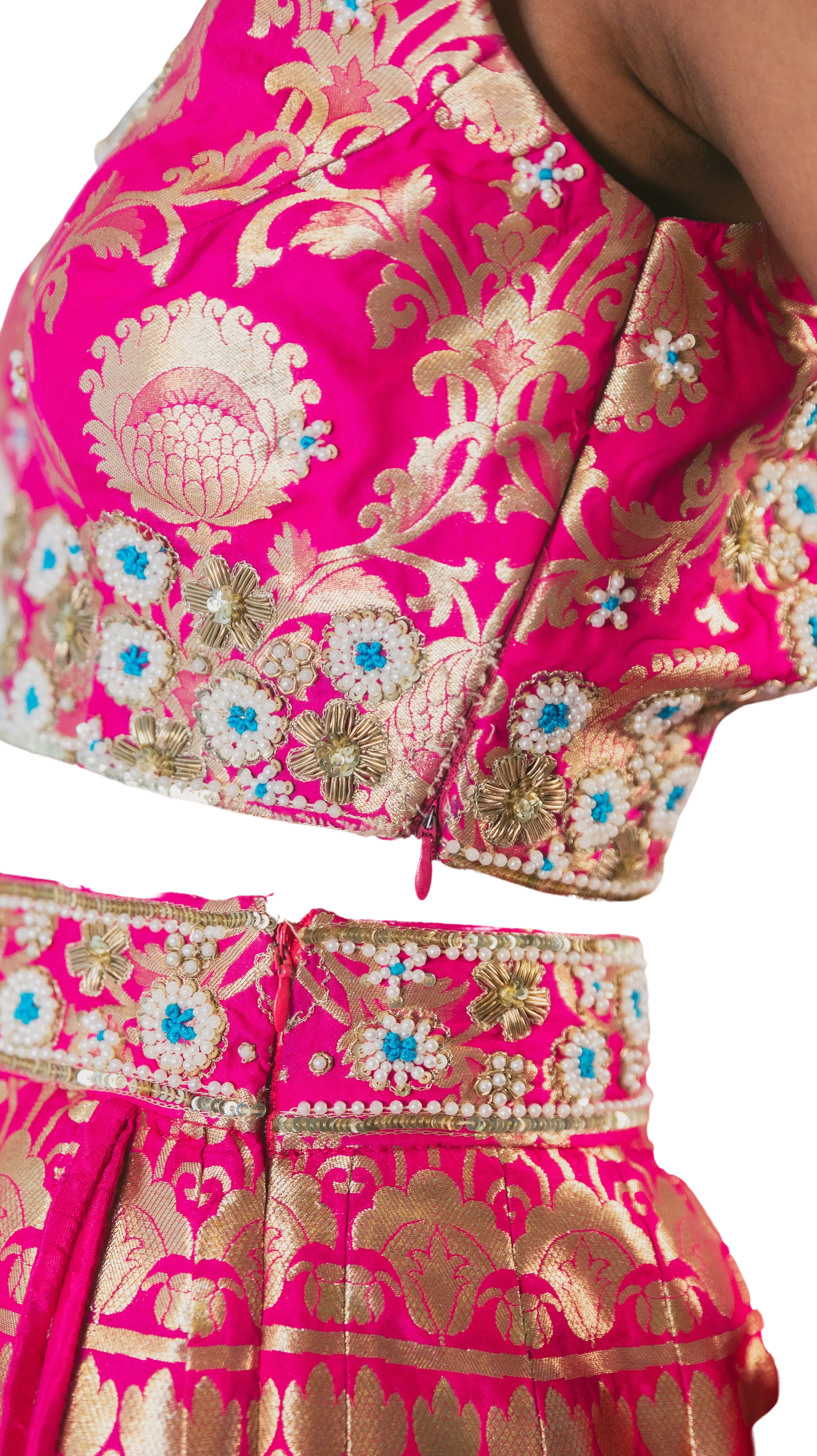 Fuchsia Banarasi Silk Lehenga Set