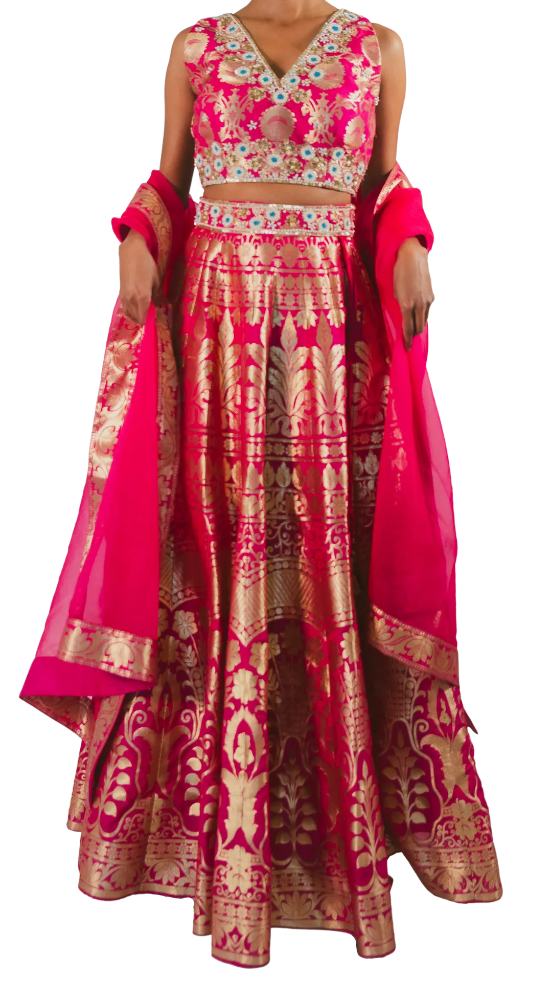Fuchsia Banarasi Silk Lehenga Set
