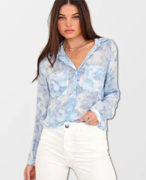 Full Button Down Hipster Shirt Cloud Print