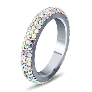 Full Size Three Row Clear Crystal Stainless Steel Wedding Rings