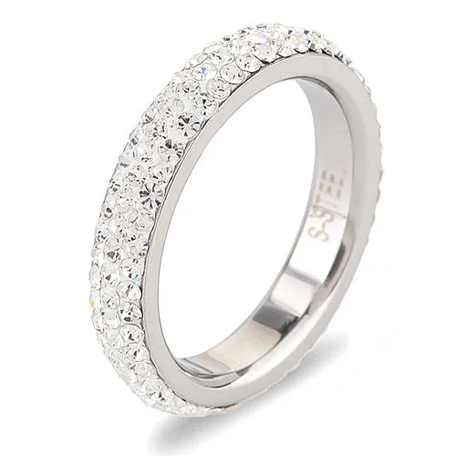 Full Size Three Row Clear Crystal Stainless Steel Wedding Rings