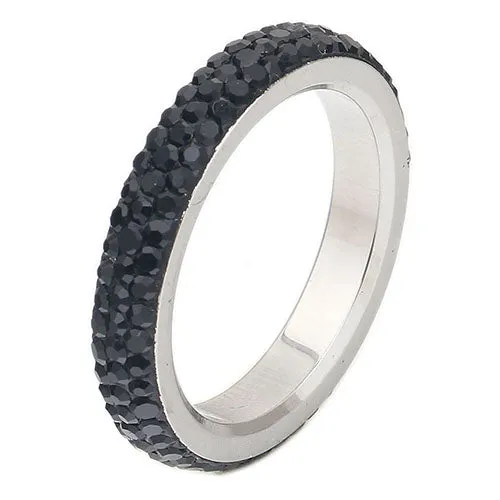 Full Size Three Row Clear Crystal Stainless Steel Wedding Rings