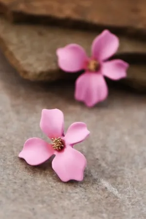 Fuschia Flower Stud Earring * on sale