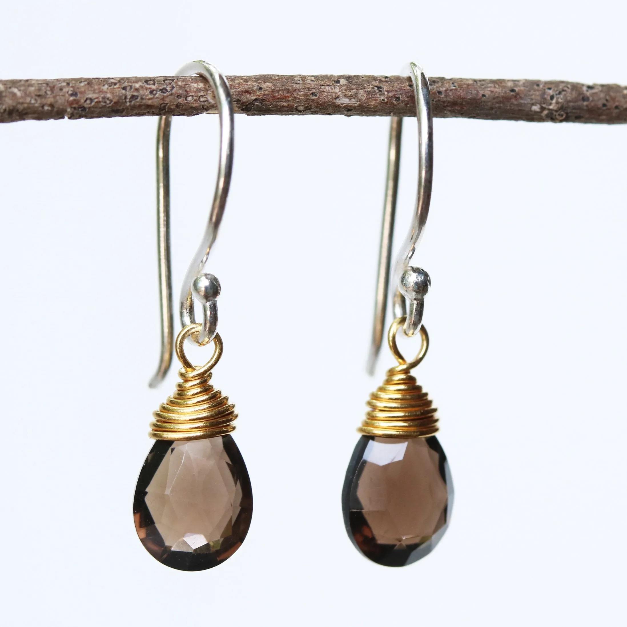gemstone drop earrings, smoky quartz, dainty earrings, dangle earrings, drop earrings, gift for women, boho earrings, birthstone earrings