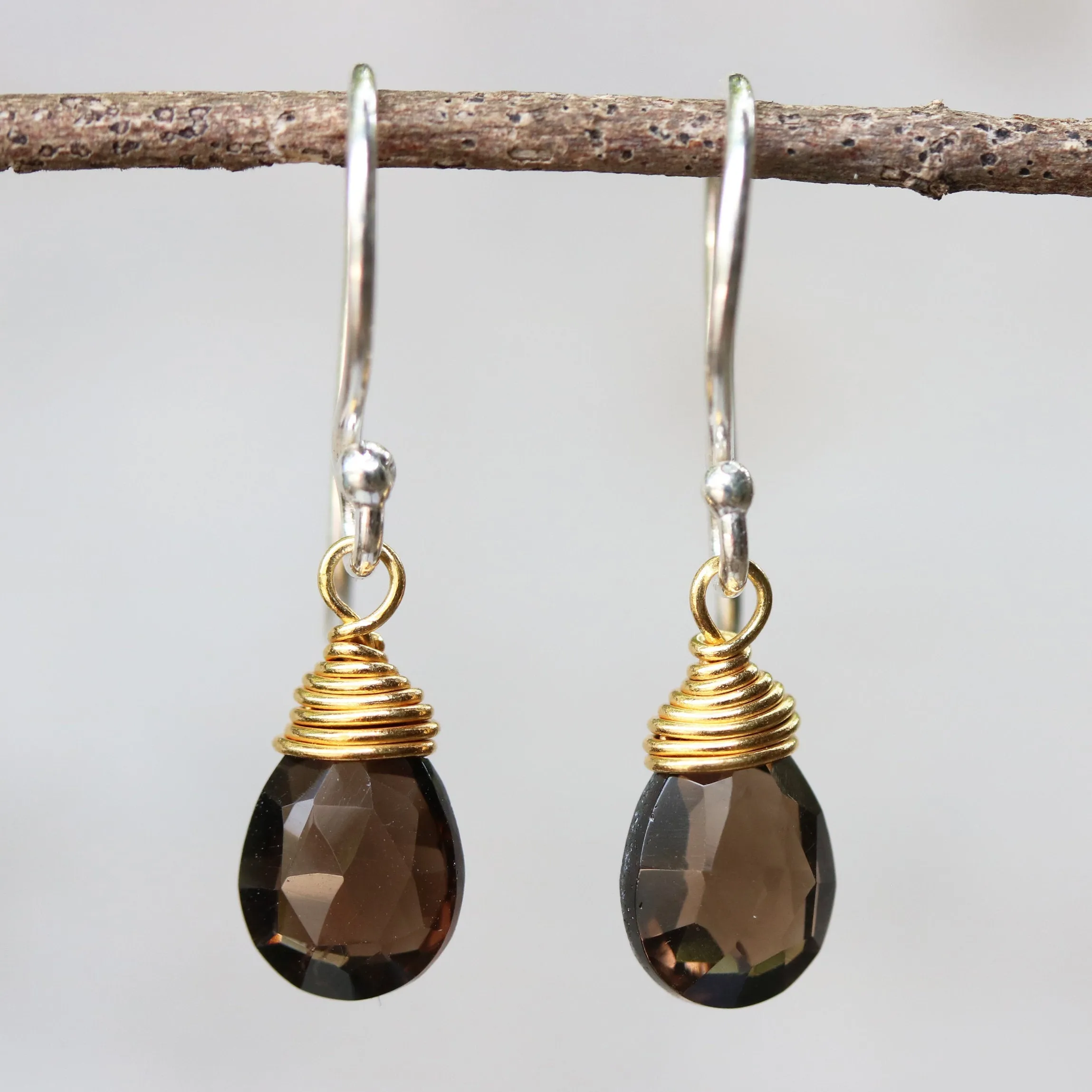 gemstone drop earrings, smoky quartz, dainty earrings, dangle earrings, drop earrings, gift for women, boho earrings, birthstone earrings