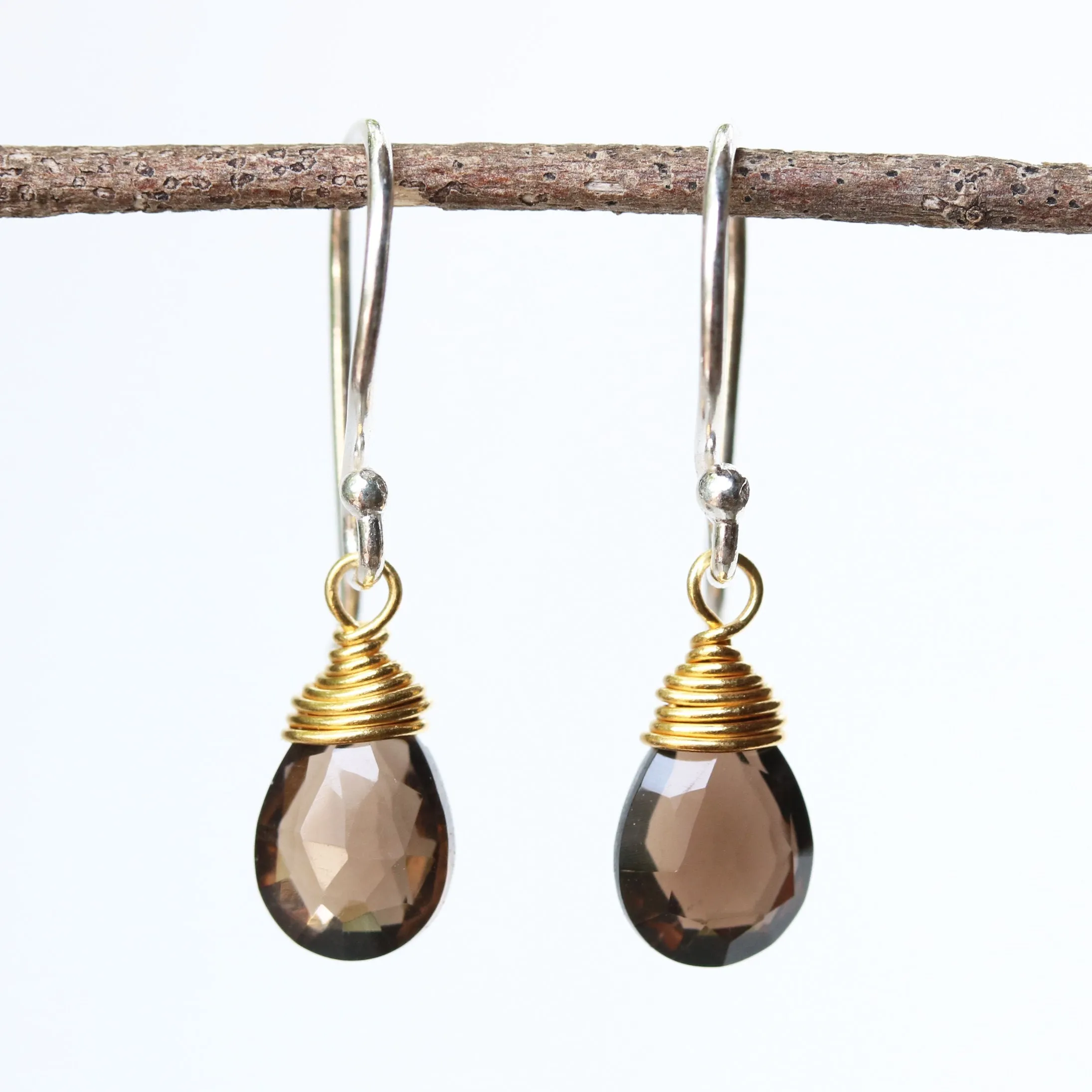 gemstone drop earrings, smoky quartz, dainty earrings, dangle earrings, drop earrings, gift for women, boho earrings, birthstone earrings