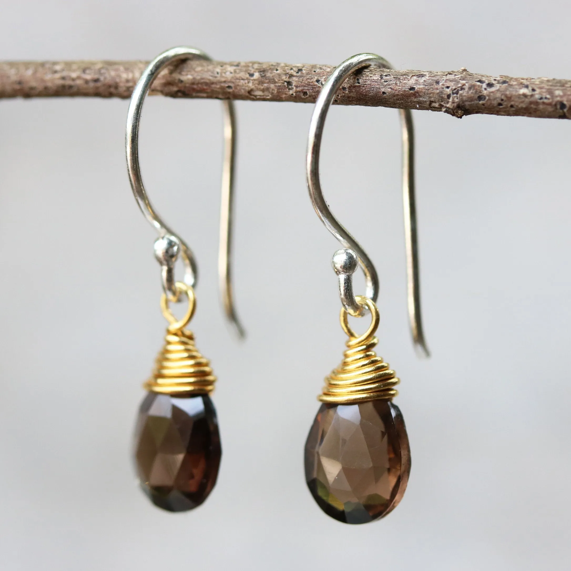gemstone drop earrings, smoky quartz, dainty earrings, dangle earrings, drop earrings, gift for women, boho earrings, birthstone earrings