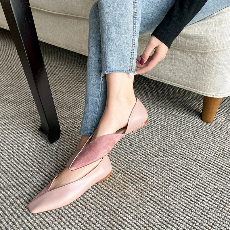 genuine leather slip on ballet flats square toe shallow driving dance shoe solid dance sweet women spring shoes L1f1