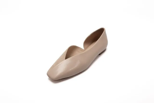 genuine leather slip on ballet flats square toe shallow driving dance shoe solid dance sweet women spring shoes L1f1
