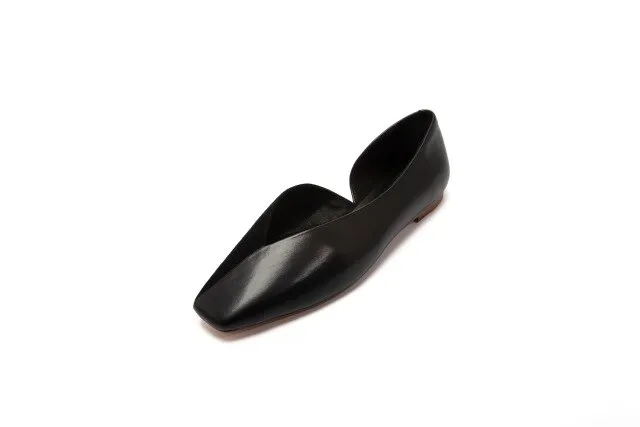 genuine leather slip on ballet flats square toe shallow driving dance shoe solid dance sweet women spring shoes L1f1