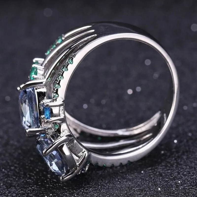 Genuine Mystic Topaz Gemstone Ring Women Wedding Jewelry