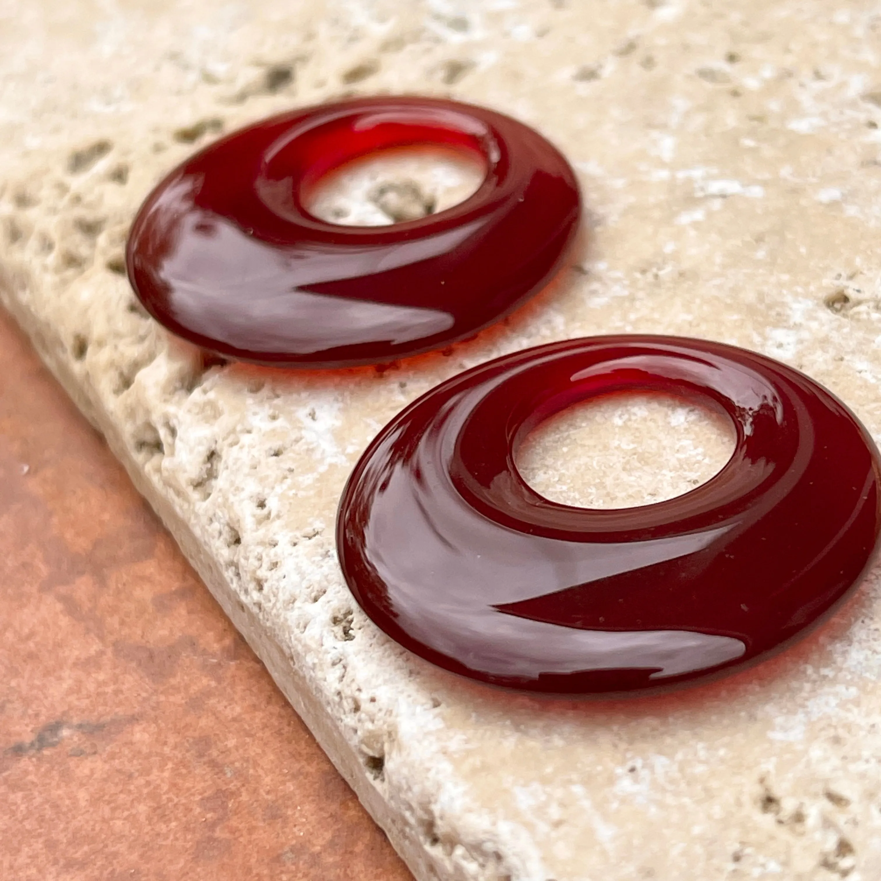 Genuine Red Carnelian Round Disc Gemstone Earring Charms