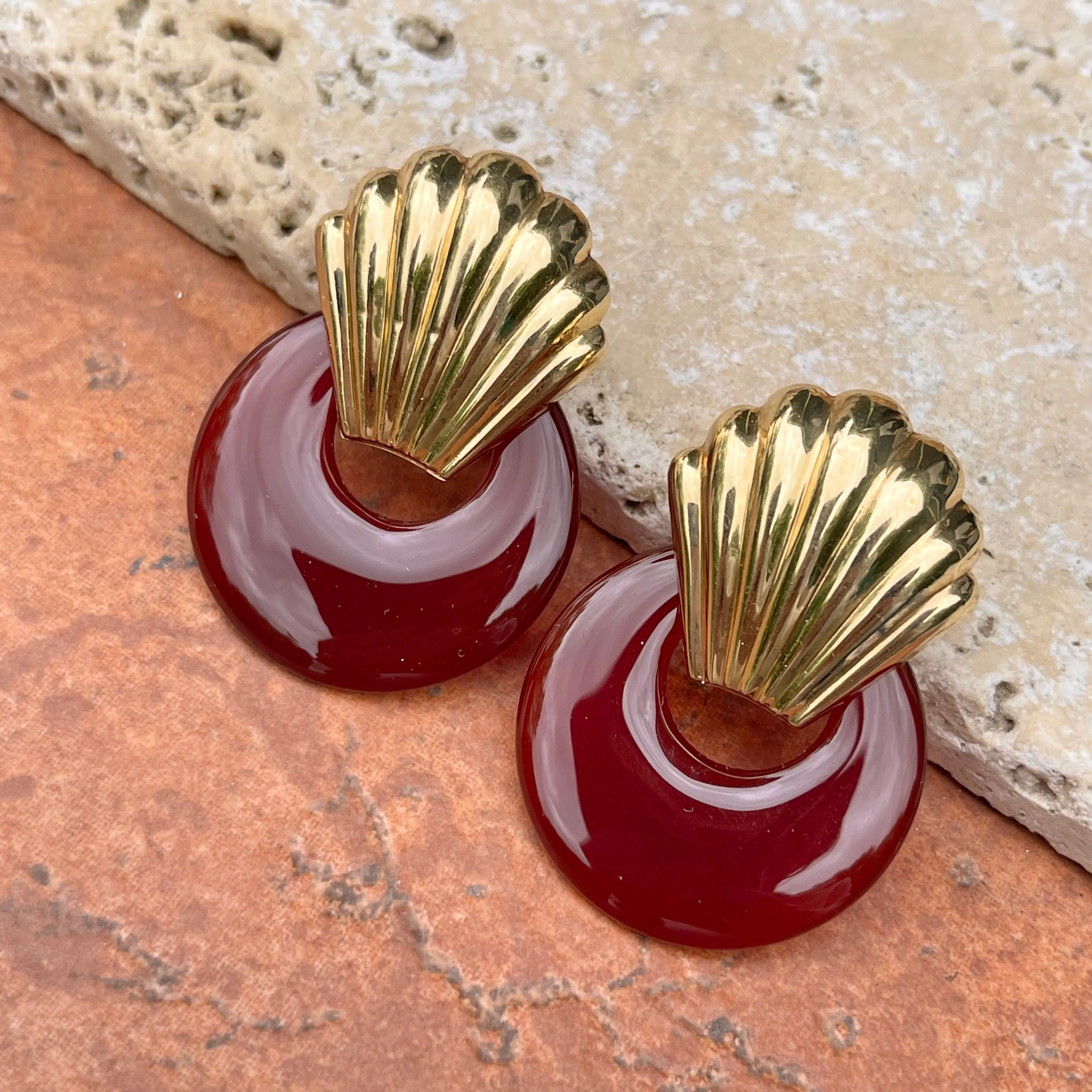 Genuine Red Carnelian Round Disc Gemstone Earring Charms