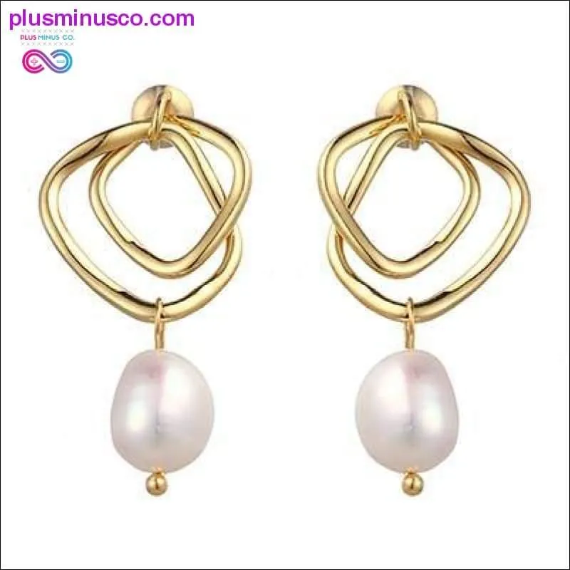 Geometric Drop Natural Pearl Earrings