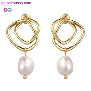 Geometric Drop Natural Pearl Earrings