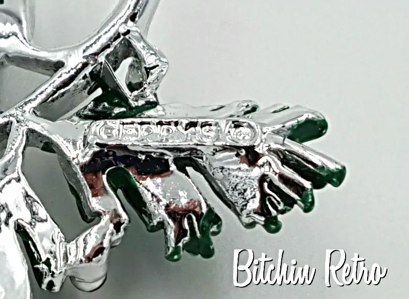 Gerrys Vintage Christmas Pine Bough Brooch with Silver and Red Accents
