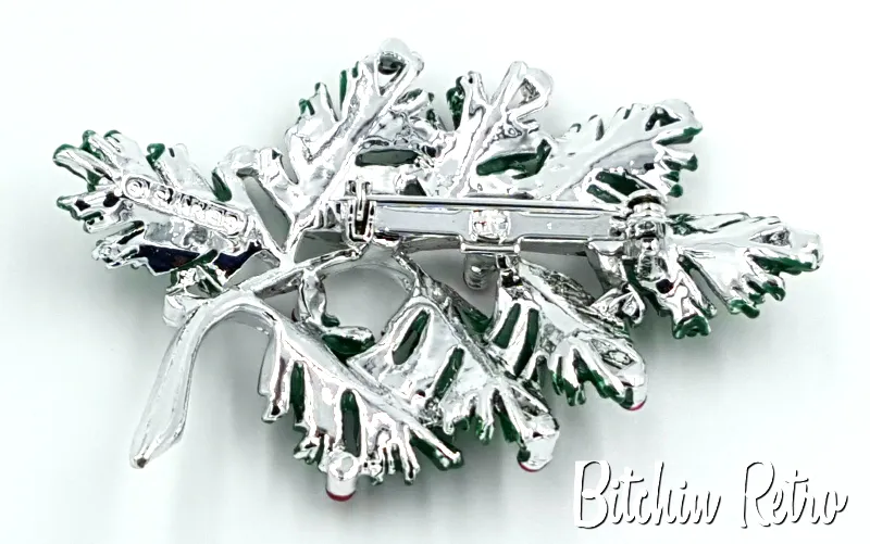 Gerrys Vintage Christmas Pine Bough Brooch with Silver and Red Accents