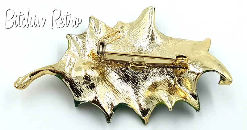 Gerry's Vintage Enameled Holly Leaf Brooch, Retro Christmas Pin