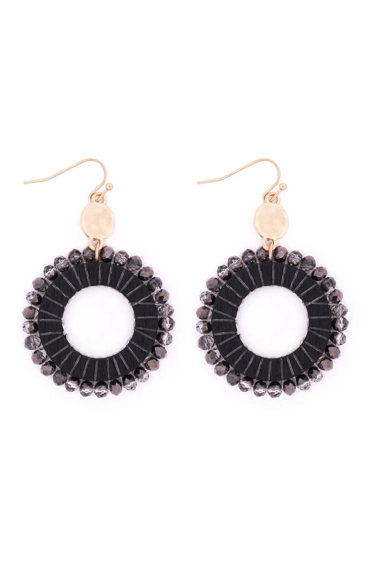 GLASS BEADED WOOD HOOP DROP EARRINGS