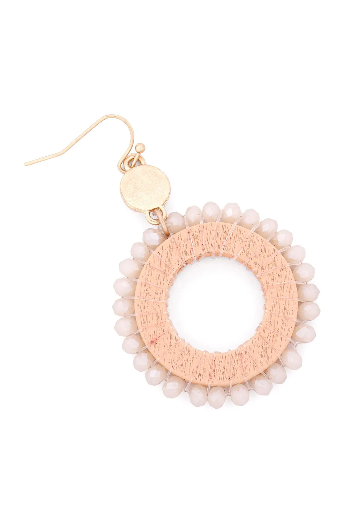 GLASS BEADED WOOD HOOP DROP EARRINGS