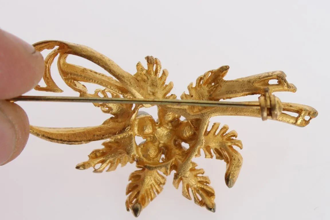 Gold Brass Crystal Floral SICILY Brooch