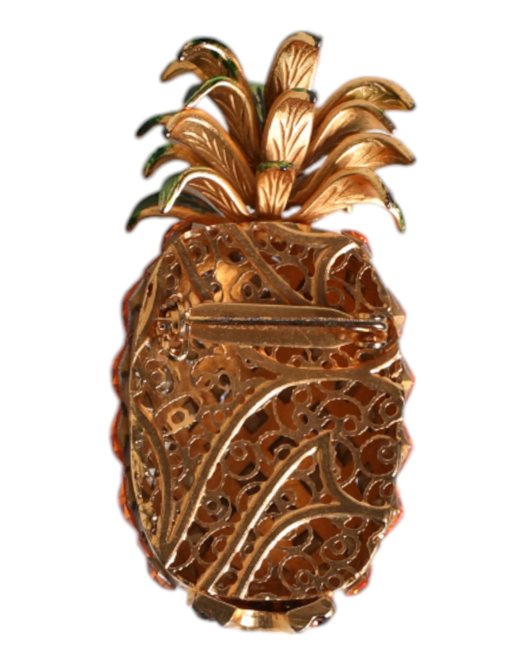 Gold Brass Pineapple Crystal Jewelry Brooch Pin
