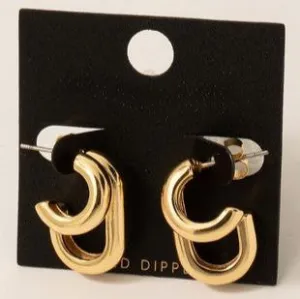 Gold Dipped Layered Oval And Hoop Earrings