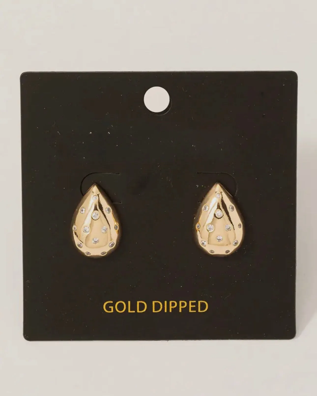 Gold Dipped Rhinestone Studded Teardrop Earrings