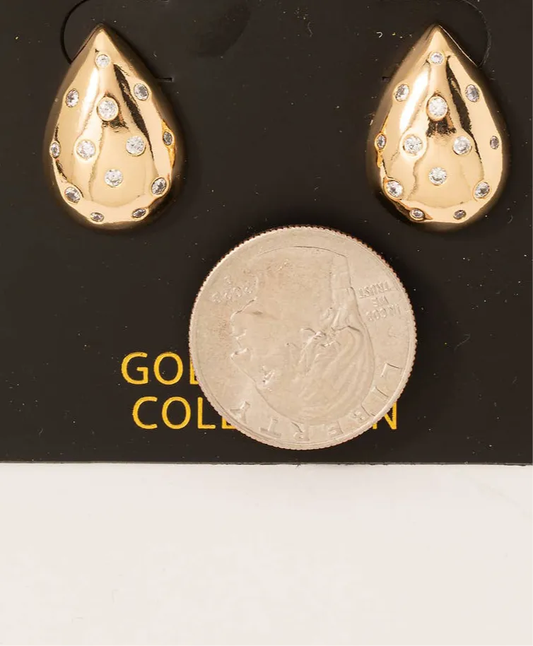 Gold Dipped Rhinestone Studded Teardrop Earrings