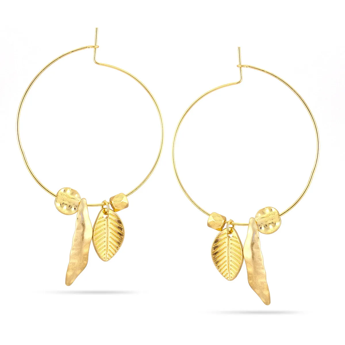 GOLD LEAVES HOOP  EARRINGS #HNE88287YGD (TG17)