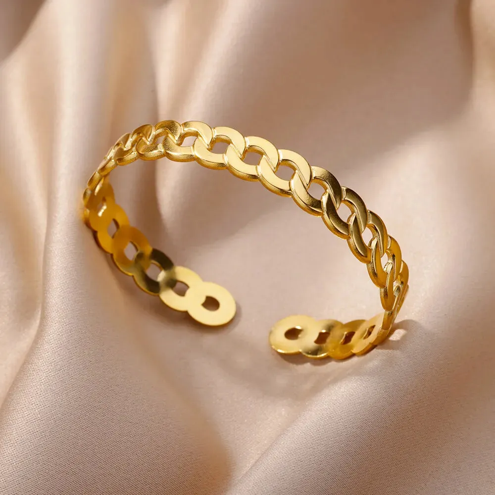 Gold-Plated Stainless Steel Cuff Bracelet for Women