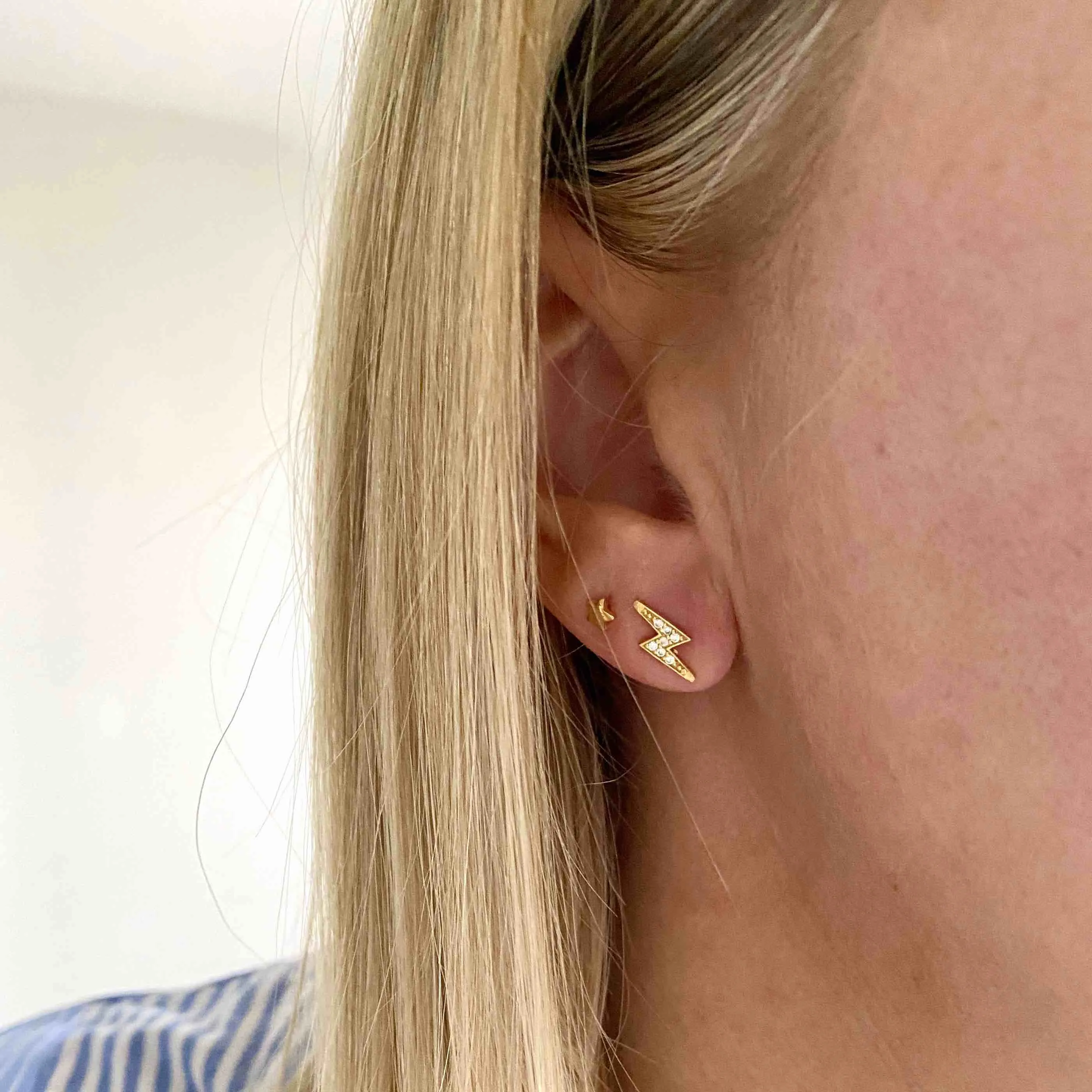 Gold Sparkle Lightning Bolt Stud Earrings