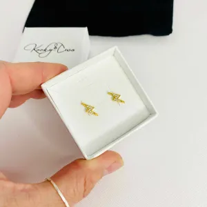 Gold Sparkle Lightning Bolt Stud Earrings