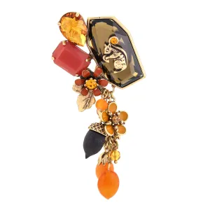 GOLD SQUIRREL ORANGE AND SMOKEY CRYSTAL FLOWER BROOCHES PINS & ACCS. #214OR4101 (1B7)