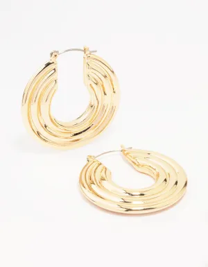 Gold Wide Ribbed Hoop Earrings